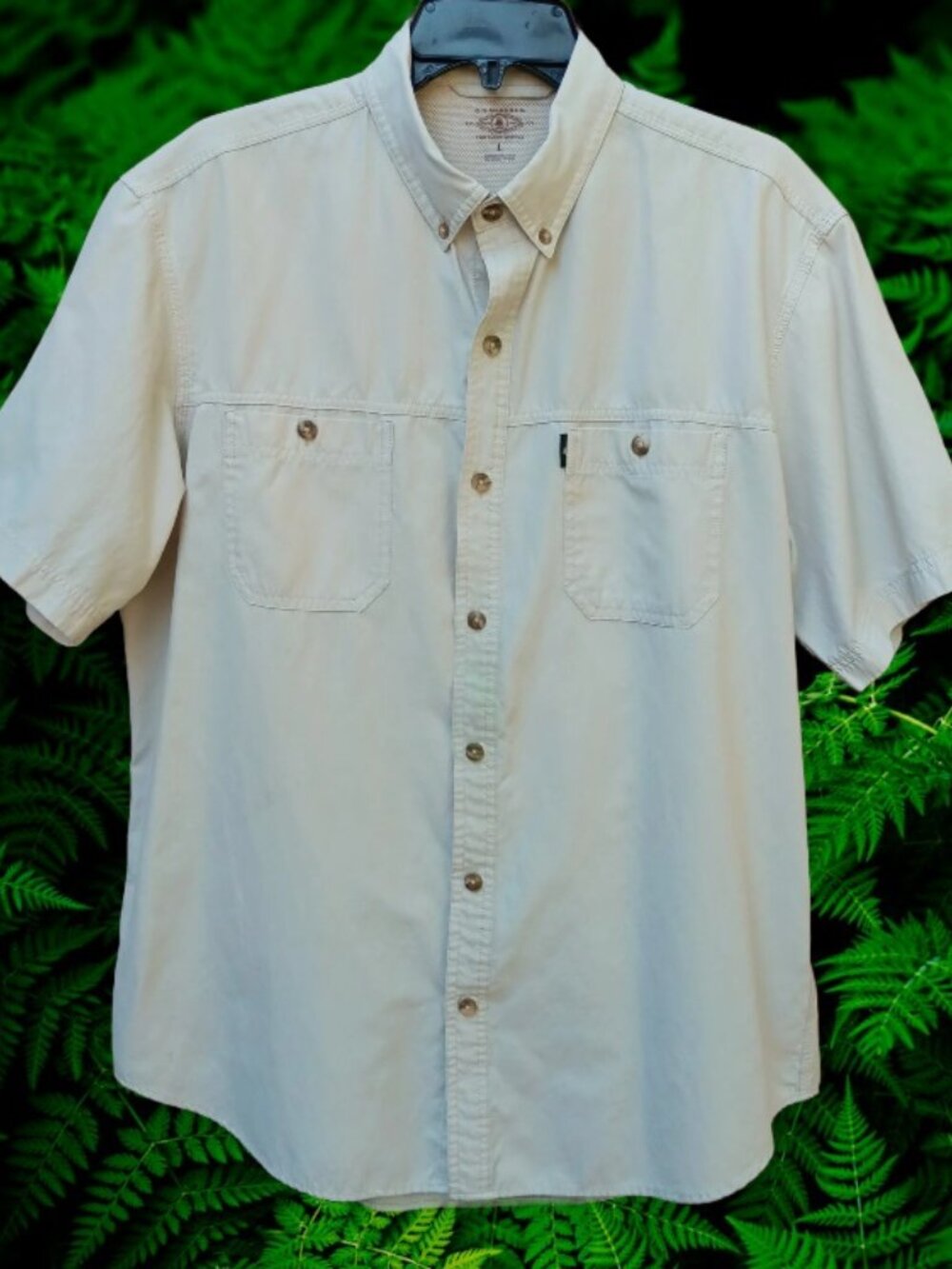 G.H. Bass & Co. Mens Beige Short Sleeve Button Down Shirt Large